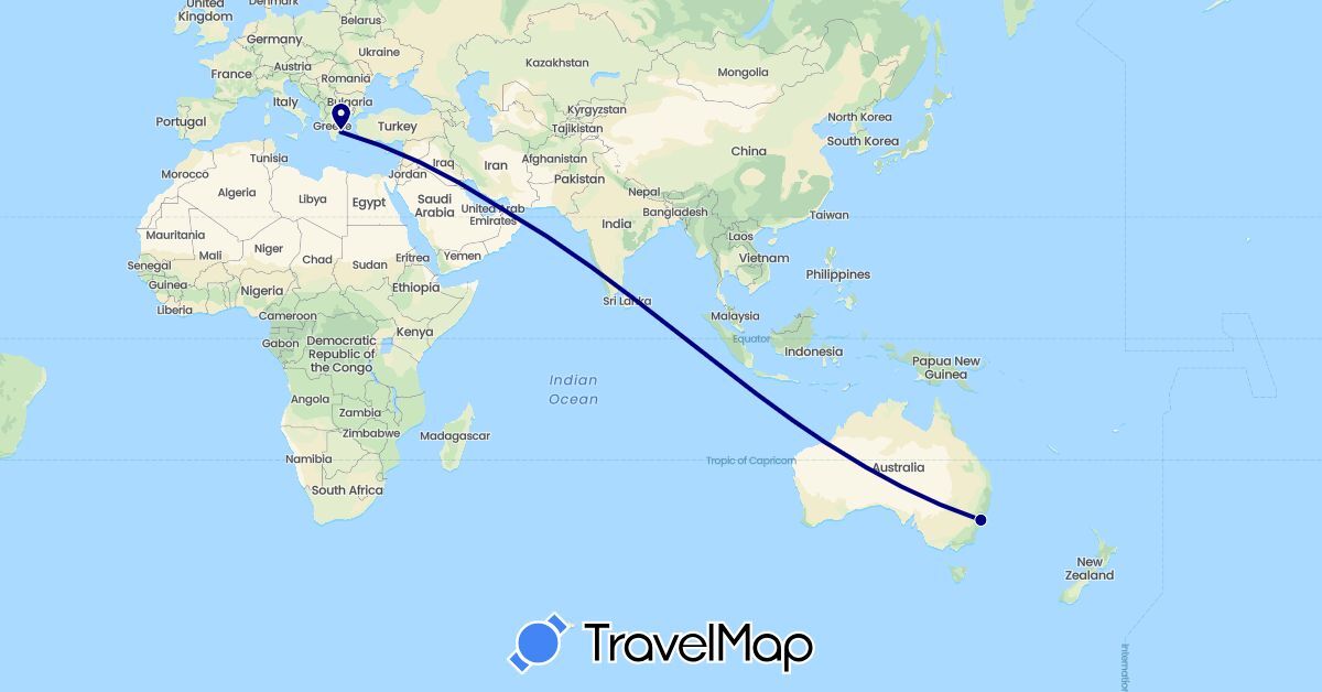 TravelMap itinerary: driving in United Arab Emirates, Australia, Greece (Asia, Europe, Oceania)
